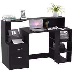 HOMCOM Multi-Storage & Workstation Desk Table Storage Shelves Home Office Black - Additional view 8