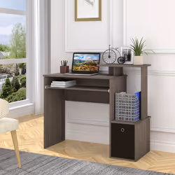 HOMCOM Computer Desk with Sliding Keyboard Tray Storage Drawer Shelf Grey
