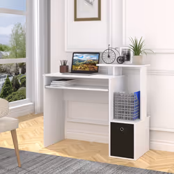 HOMCOM Computer Desk with Sliding Keyboard Tray Storage Drawer Shelf White
