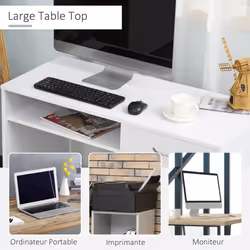 HOMCOM Modern Computer Work Desk Table Study Shelf Drawer Writing Station White
