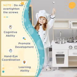 HOMCOM Luxury Kitchen Playset with Accessories Pretend Cooking Set White