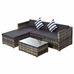 Outsunny 5 Pieces Rattan Sofa Set Wicker Sectional Cushion Patio Grey Garden - Additional view 8