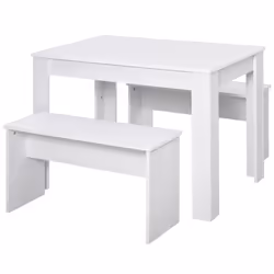 HOMCOM 3 Pcs Modern Dining Table Set w/ Table 2 Bench Seats Compact