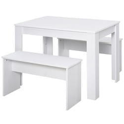 HOMCOM 3 Pcs Modern Dining Table Set w/ Table 2 Bench Seats Compact