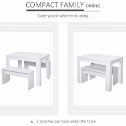 HOMCOM 3 Pcs Modern Dining Table Set w/ Table 2 Bench Seats Compact
