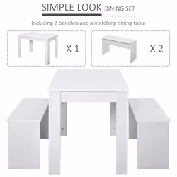 HOMCOM 3 Pcs Modern Dining Table Set w/ Table 2 Bench Seats Compact