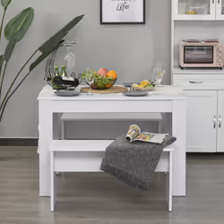 HOMCOM 3 Pcs Modern Dining Table Set w/ Table 2 Bench Seats Compact - Additional view 7