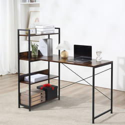 HOMCOM Industrial Computer Desk with Storage Shelf Metal Frame for Home Office