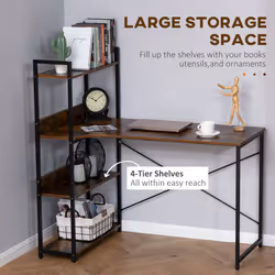 HOMCOM Industrial Computer Desk with Storage Shelf Metal Frame for Home Office