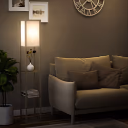HOMCOM Floor Lamp Reading Lamp with 3-Tier Storage Shelf for Home Office Oak