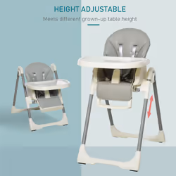 HOMCOM Foldable Baby High Chair Toddler Height Back Footrest Adjustable Grey
