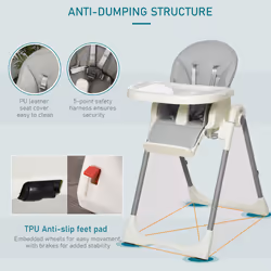 HOMCOM Foldable Baby High Chair Toddler Height Back Footrest Adjustable Grey