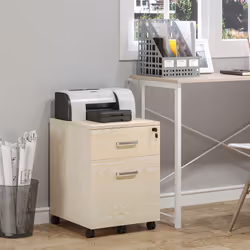 Vinsetto 2-Drawer Locking Office Filing Cabinet 5 Wheels Rolling Storage Oak