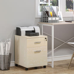 Vinsetto 2-Drawer Locking Office Filing Cabinet 5 Wheels Rolling Storage Oak