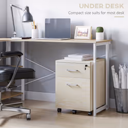 Vinsetto 2-Drawer Locking Office Filing Cabinet 5 Wheels Rolling Storage Oak