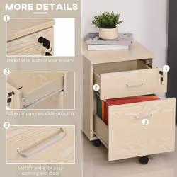 Vinsetto 2-Drawer Locking Office Filing Cabinet 5 Wheels Rolling Storage Oak - Additional view 4