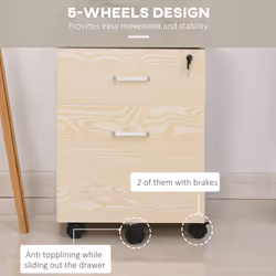 Vinsetto 2-Drawer Locking Office Filing Cabinet 5 Wheels Rolling Storage Oak - Additional view 5