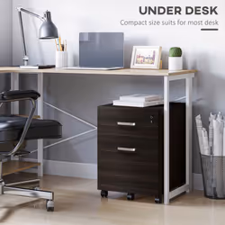 Vinsetto 2-Drawer Locking Office Filing Cabinet 5 Wheels Rolling Storage Brown
