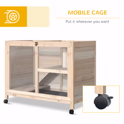 PawHut Wood Rabbit Hutch Bunny Cage Pet House Indoor W/ Tray Ramp, Natural - Additional view 4