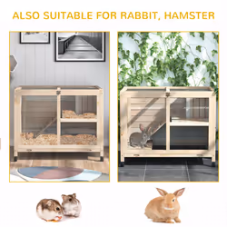 PawHut Wood Rabbit Hutch Bunny Cage Pet House Indoor W/ Tray Ramp, Natural - Additional view 5