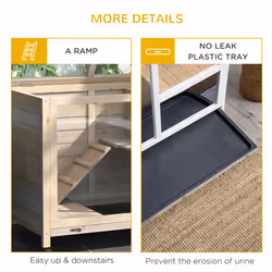 PawHut Wood Rabbit Hutch Bunny Cage Pet House Indoor W/ Tray Ramp, Natural - Additional view 6