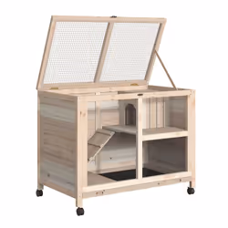 PawHut Wood Rabbit Hutch Bunny Cage Pet House Indoor W/ Tray Ramp, Natural - Additional view 7