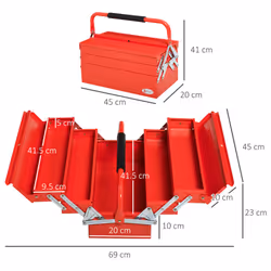 DURHAND 3 Tier Metal Toolbox with 5 Tray Carry Handle 45cmx20cmx34.5cm Red - Additional view 6