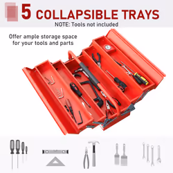 DURHAND 3 Tier Metal Toolbox with 5 Tray Carry Handle 56cmx20cmx34cm Red