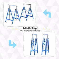HOMCOM Set Of 2 Steel Saw Horses Telescopic Builders Work Bench Folding Blue - Additional view 4