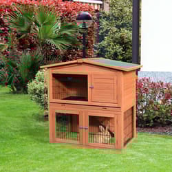 PawHut Rabbit Hutch, 2-Tier Bunny Cage with No-Leak Tray & Ramp, Outdoor