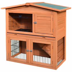 PawHut Rabbit Hutch, 2-Tier Bunny Cage with No-Leak Tray & Ramp, Outdoor - Additional view 7