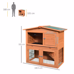 PawHut Rabbit Hutch, 2-Tier Bunny Cage with No-Leak Tray & Ramp, Outdoor - Additional view 8