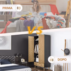 HOMCOM Modern Wardrobe Cabinet with Shelf, Hanging Rod and 2 Drawers 90x50x190cm - Additional view 6