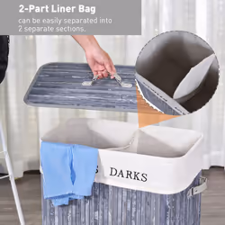 HOMCOM 100L Laundry Hamper Large 100L Double Washing Clothes Basket Grey - Additional view 5