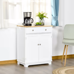 HOMCOM Rubber Wood Top Kitchen Cupboard Side Cabinet Island w/Adjustable Shelf