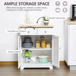 HOMCOM Rubber Wood Top Kitchen Cupboard Side Cabinet Island w/Adjustable Shelf