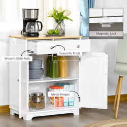 HOMCOM Rubber Wood Top Kitchen Cupboard Side Cabinet Island w/Adjustable Shelf - Additional view 5