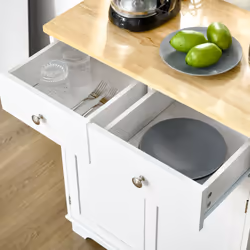 HOMCOM Rubber Wood Top Kitchen Cupboard Side Cabinet Island w/Adjustable Shelf - Additional view 6