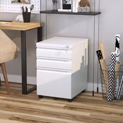 Vinsetto 3 Drawer File Cabinet, Lockable Metal Filling Cabinet, White