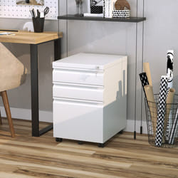 Vinsetto 3 Drawer File Cabinet, Lockable Metal Filling Cabinet, White