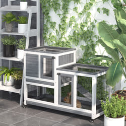 PawHut Wooden Indoor Rabbit Hutch Elevated Bunny Cage with Enclosed Run W/Wheel