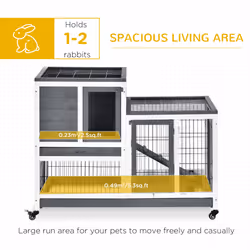 PawHut Wooden Indoor Rabbit Hutch Elevated Bunny Cage with Enclosed Run W/Wheel