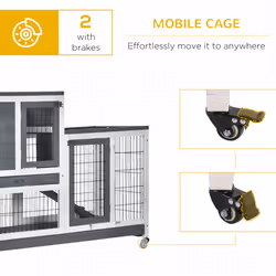 PawHut Wooden Indoor Rabbit Hutch Elevated Bunny Cage with Enclosed Run W/Wheel - Additional view 5