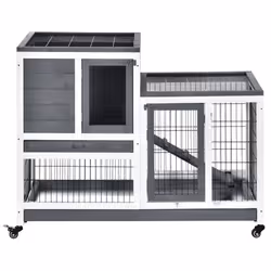 PawHut Wooden Indoor Rabbit Hutch Elevated Bunny Cage with Enclosed Run W/Wheel - Additional view 6