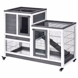 PawHut Wooden Indoor Rabbit Hutch Elevated Bunny Cage with Enclosed Run W/Wheel - Additional view 8