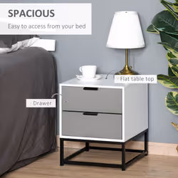 HOMCOM Bedside Cabinet with Metal Base and 2 Drawer Storage for Home Office - Additional view 4
