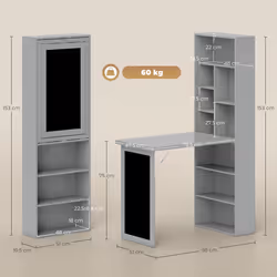 HOMCOM Folding Convertible Desk with Blackboard and Bookshelf, Grey