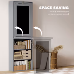 HOMCOM Folding Convertible Desk with Blackboard and Bookshelf, Grey