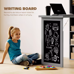 HOMCOM Folding Convertible Desk with Blackboard and Bookshelf, Grey - Additional view 5