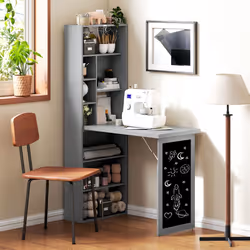 HOMCOM Folding Convertible Desk with Blackboard and Bookshelf, Grey - Additional view 8